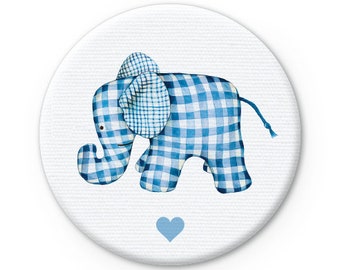 Anstecker, Button, Pin mit Motiv • Elefant Blau • Matt Ø32mm Nadelbutton, Orden zum Kindergeburtstag