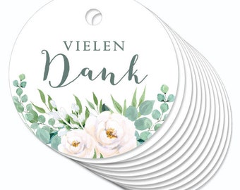 12 ANHÄNGER Vielen Dank • Zweige weiß grün • Hängeetiketten Geschenkanhänger Papieranhänger Gastgeschenk Hochzeit