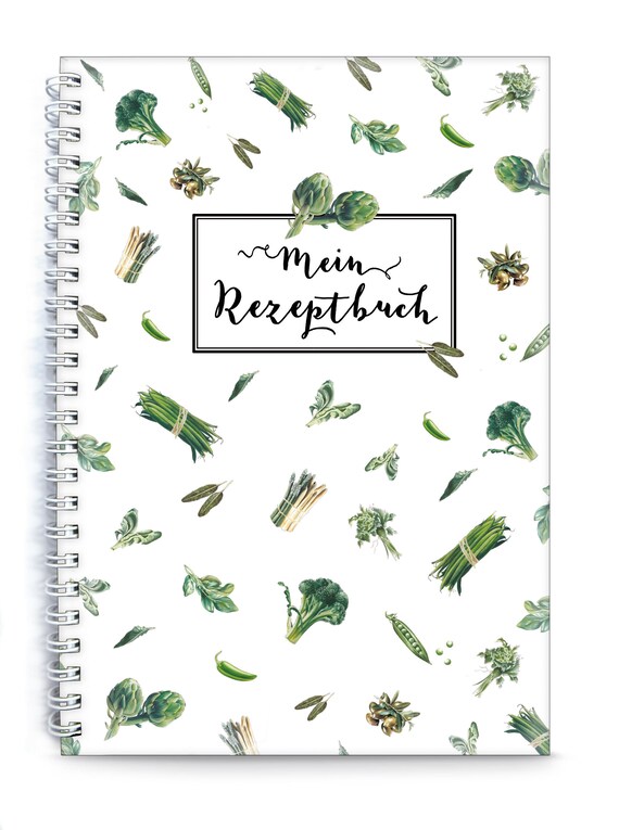 Din A5 CREATIVE COOKBOOK "My Recipe Book" to describe yourself vegetables green white (spiral bound)