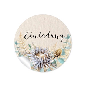24 Sticker Einladung für Einlasungskarten beige Eukalyptus Trockenblumen Pampas Lagurus Samt Gras Silberdistel grün Gastgeschenke Hochzeit