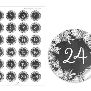 Christmas stickers Advent calendar numbers for Christmas decoration of gifts and Advent calendars 24 stickers motif: pine cones black