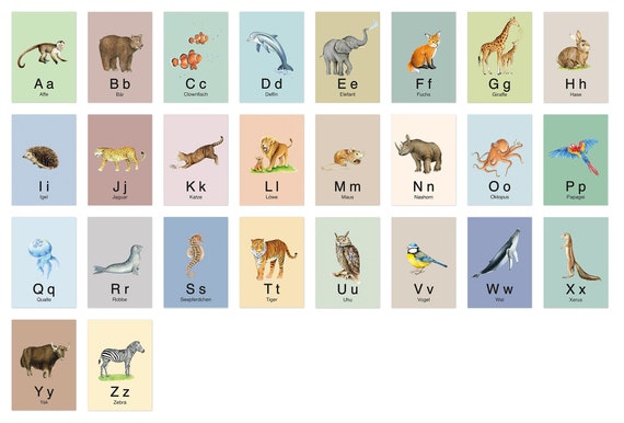 26 abc alphabet karten lernkarten buchstaben lernspiel safari etsy