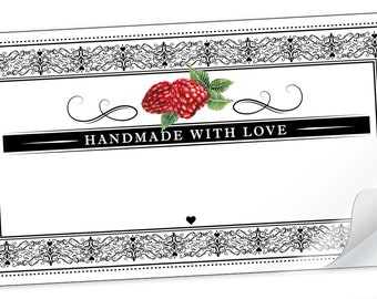 Kitchen sticker "Raspberry" with free text field, 10 stickers rectangular large for labelling glasses, bottles and paper bags