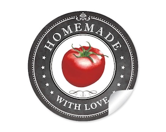 BBQ Aufkleber Tomate "Homemade - With Love" Schwarz Ketchup Etikett für ihre Grillsauce