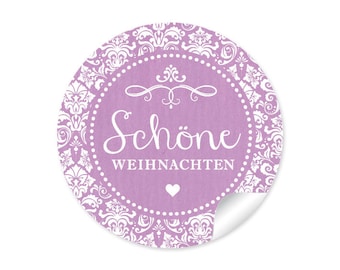 Weihnachtsaufkleber zur Weihnachtsdekoration von Geschenken, 24 Sticker "SCHÖNE WEIHNACHTEN" Lila