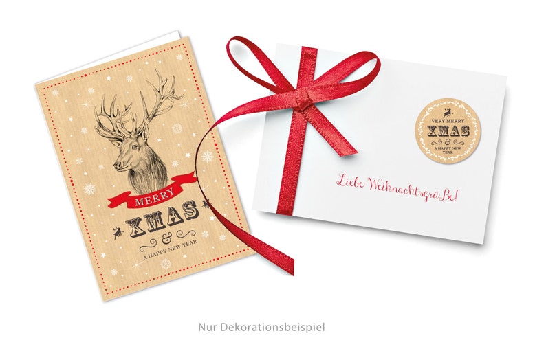 Weihnachtsaufkleber zur Weihnachtsdekoration von Geschenken, 24 Sticker HIRSCH Rot zu Weihnachten Bild 2