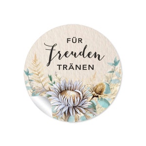 24 Etikett Freudentränen beige Eukalyptus Trockenblumen Pampas Lagurus Samt Gras Silberdistel Boho Greenery grün Gastgeschenk Hochzeit Taufe