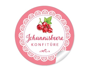 Marmeladen Etikett mit Freitextfeld  für Gläser, 24 Sticker "Johannisbeere" für selbstgemachte Konfitüre