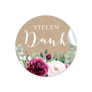 24 Sticker DIY VIELEN DANK Kraftpapier Look Rosen rot rosa weiß grün Eukalyptus Hochzeit Gastgeschenke Hochzeitsdekoration Taschentücher