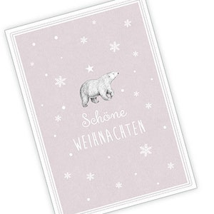 Postkarte zu Weihnachten Illustration EISBÄR SCHNEE Schöne Weihnachten altrosa