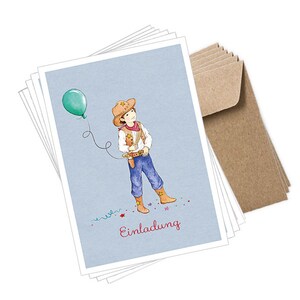 Postkarten Set zum Geburtstag als Glückwunschkarte oder Einladungskarte "Einladung" 6er Set mit Umschlag Motiv: Cowboy