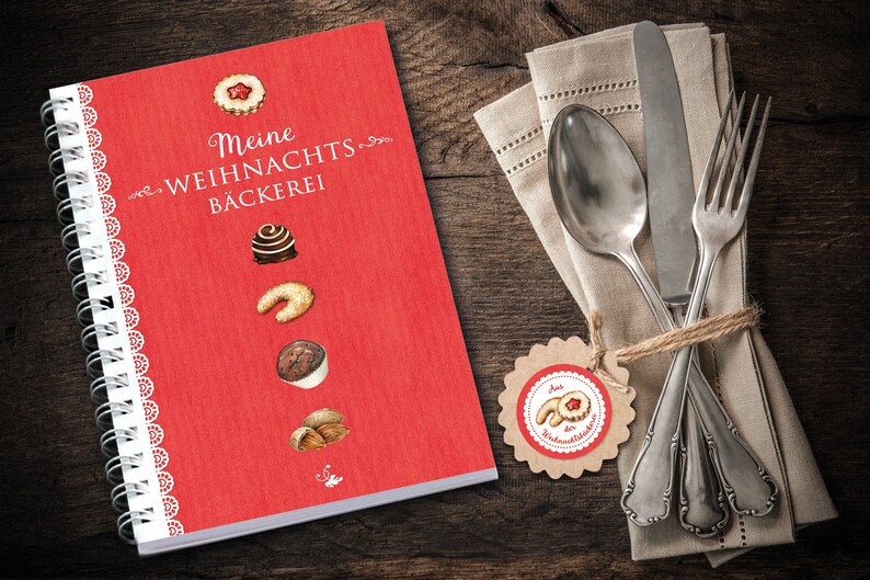 Backbuch zu Weihnachten Weihnachtsbäckerei DIY Rezeptbuch zum eintragen ihrer Rezepte A5 Format Ringbuch Aufkleber zum selber einkleben Bild 4
