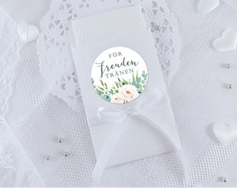 BAGS SET: 24 Stickers + 24 Flat Bags • Handkerchief Packaging Tears of Joy Eucalyptus Branches Roses Green Wedding Baptism Guest Gift