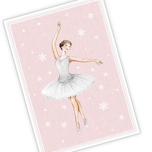 Postkarte zu Weihnachten Illustration BALLERINA SCHNEEFLOCKEN rosa