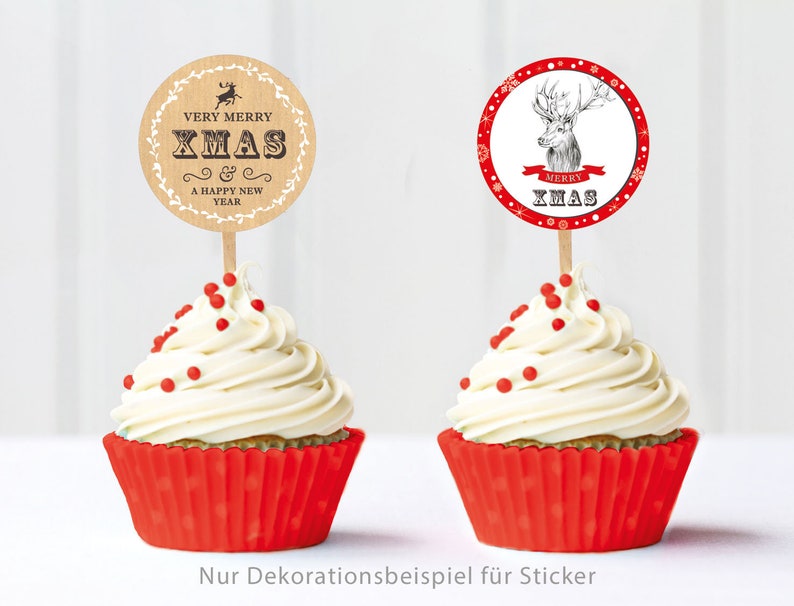 Weihnachtsaufkleber zur Weihnachtsdekoration von Geschenken, 24 Sticker HIRSCH Rot zu Weihnachten Bild 3