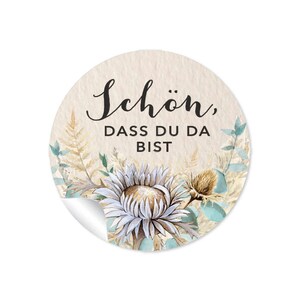 24 Etikett Schön, dass du da bist beige Eukalyptus Trockenblume Pampas Lagurus Samt Gras Silberdistel Greenery weiß Gastgeschenke Hochzeit