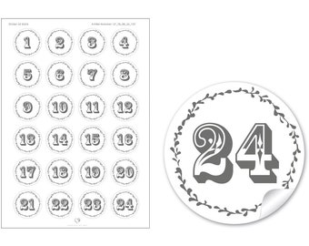 Weihnachtsaufkleber Adventskalenderzahlen zur Weihnachtsdekoration von Geschenken und Adventskalender 24 Sticker Motiv: Western Weiß