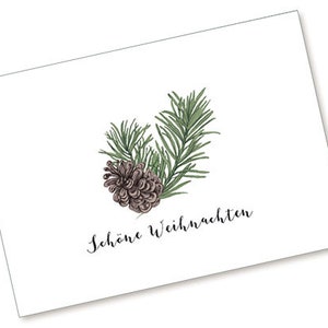 Postkarte zu Weihnachten Illustration TANNENZAPFEN Schöne Weihnachten weiß grün braun schwarz