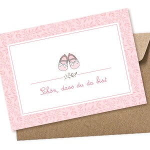 Baby Postkarte SCHÜHCHEN zur Bekanntgabe einer Geburt als Geschenk, Babykarte A6 mit Umschlag