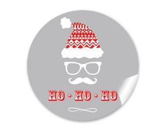 Weihnachtsaufkleber zur Weihnachtsdekoration von Geschenken mit HIPSTER WEIHNACHSTMANN • 24 Sticker HOHOHO zu Weihnachten Hellgrau