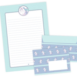 Briefpapier mit Umschlägen Set Motiv: EINHORN 22 Briefpapier Bögen A4 + 11 Umschläge