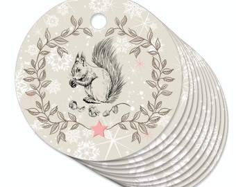12 TAGS • Squirrel beige • Hanging tags Gift tags Paper tags Advent season labels