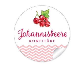 Marmeladen Etikett für Gläser, 24 Sticker "Johannisbeere" für Selbstgemachte Konfitüre zur Hochzeit, Taufe oder als Weihnachtsgeschenk