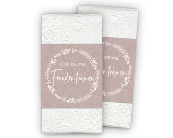 Tears of joy handkerchiefs banderole + adhesive dots to close - wreath white kraft paper look OLD PINK for church wedding gifts