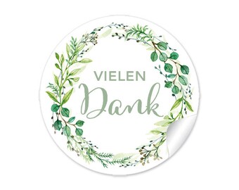 Geschenkaufkleber zur Hochzeit "Vielen Dank" Kranz Grün 24 Sticker DIY Hochzeitsdekoration von Geschenken, Taschentücher, Wunderkerzen