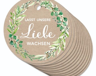 12 ANHÄNGER Lasst unsere Liebe wachsen ORIGINAL KRAFTPAPIER Grüne Zweige • Hängeetikett Papieranhänger Gastgeschenk Hochzeit