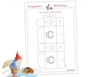 For the gnome door moving box download template KRANZ black and white print out yourself and label cut out tinker yourself