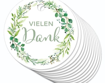 12 ANHÄNGER Vielen Dank • Grüne Zweige • Hängeetiketten Geschenkanhänger Papieranhänger Etiketten Gastgeschenk Hochzeit