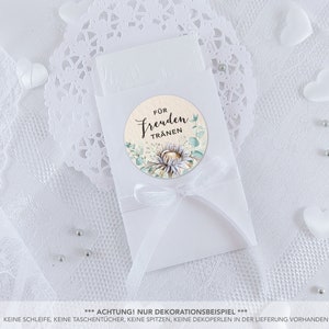 TÜTEN SET 24 Sticker + 24 Flachbeutel Freudentränen beige Eukalyptus Trockenblumen Taschentuch Verpackung Hochzeit Taufe Gastgeschenk