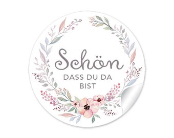 Geschenkaufkleber zur Hochzeit "Schön, dass du da bist" 24 Sticker DIY Hochzeitsdekoration von Geschenken auch zum Geburtstag oder Geburt
