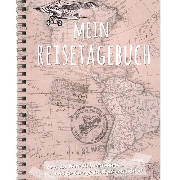 Din A5 KREATIV TAGEBUCH "Mein Reisetagebuch" zum Selbstbeschreiben - rosa - (Spiralgebunden)