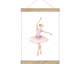 Póster BAILARINA RUBIA ROSA tutú vestido de bailarina DINA3 princesa circo niña habitación infantil bailarina ballet jardín de infancia regreso a la escuela