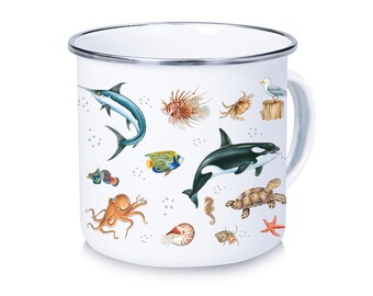 Enamel cup coffee mug SEA ANIMALS for back to school for the school bag vacation camping cup Christmas gift Vanlife back to school children