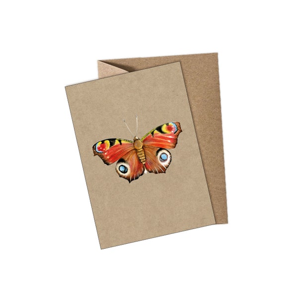 Postkarte Schmetterling Pfauenauge - gedruckt auf original Kraftpapier Karton