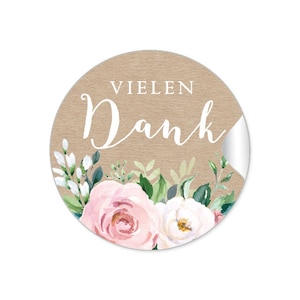 24 Sticker DIY VIELEN DANK Kraftpapier Look Rosen rosa weiß grün Eukalyptus Hochzeit Gastgeschenke Hochzeitsdekoration Taschentücher