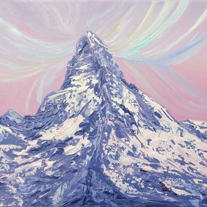 Matterhorn Winter Sonnenuntergang: Schweizer Alpen Ölgemälde auf Leinwand 25 cm x 40 cm