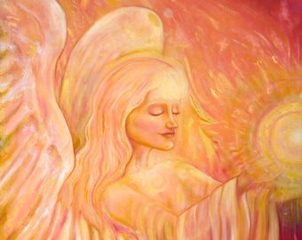Angelo della Luce dipinto ad olio originale, angeli pittura ad olio, messanger di Dio pittura spirituale, olio su tela, dipinti ad olio