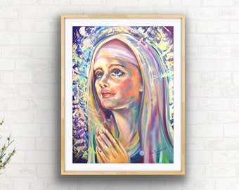 アッシジの聖クララの肖像画：カラフルなカトリックアートプリント（デジタルダウンロード）