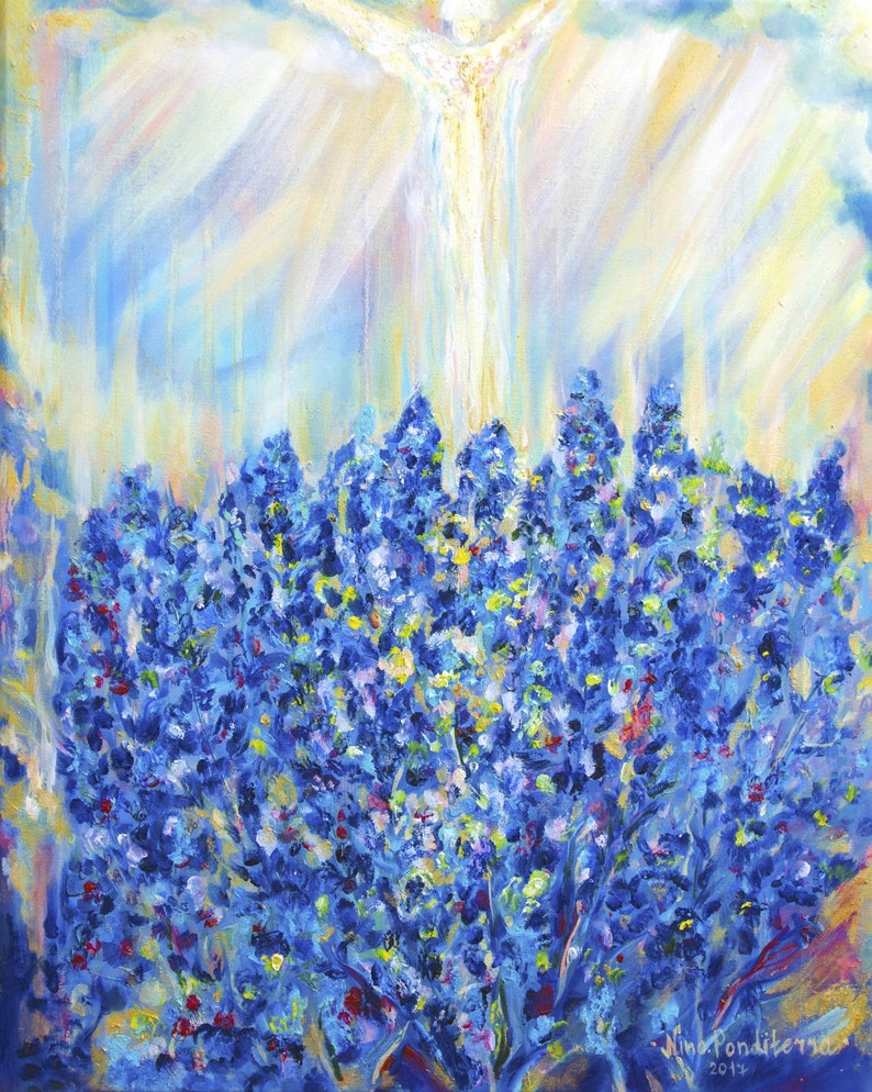 Fleurs de lavande après la pluie peinture originale à l'huile, paysage de fleurs sur toile, fleurs de lavande toile originale, tableau huile image 1