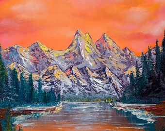 絵画 Mountain at sunset Mountains Landscape at Sunset Original Oil Art Painting