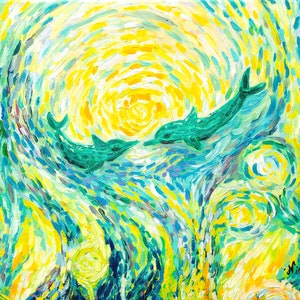 Dolphins Oil Painting: Van Gogh Inspired Impressionistic Art