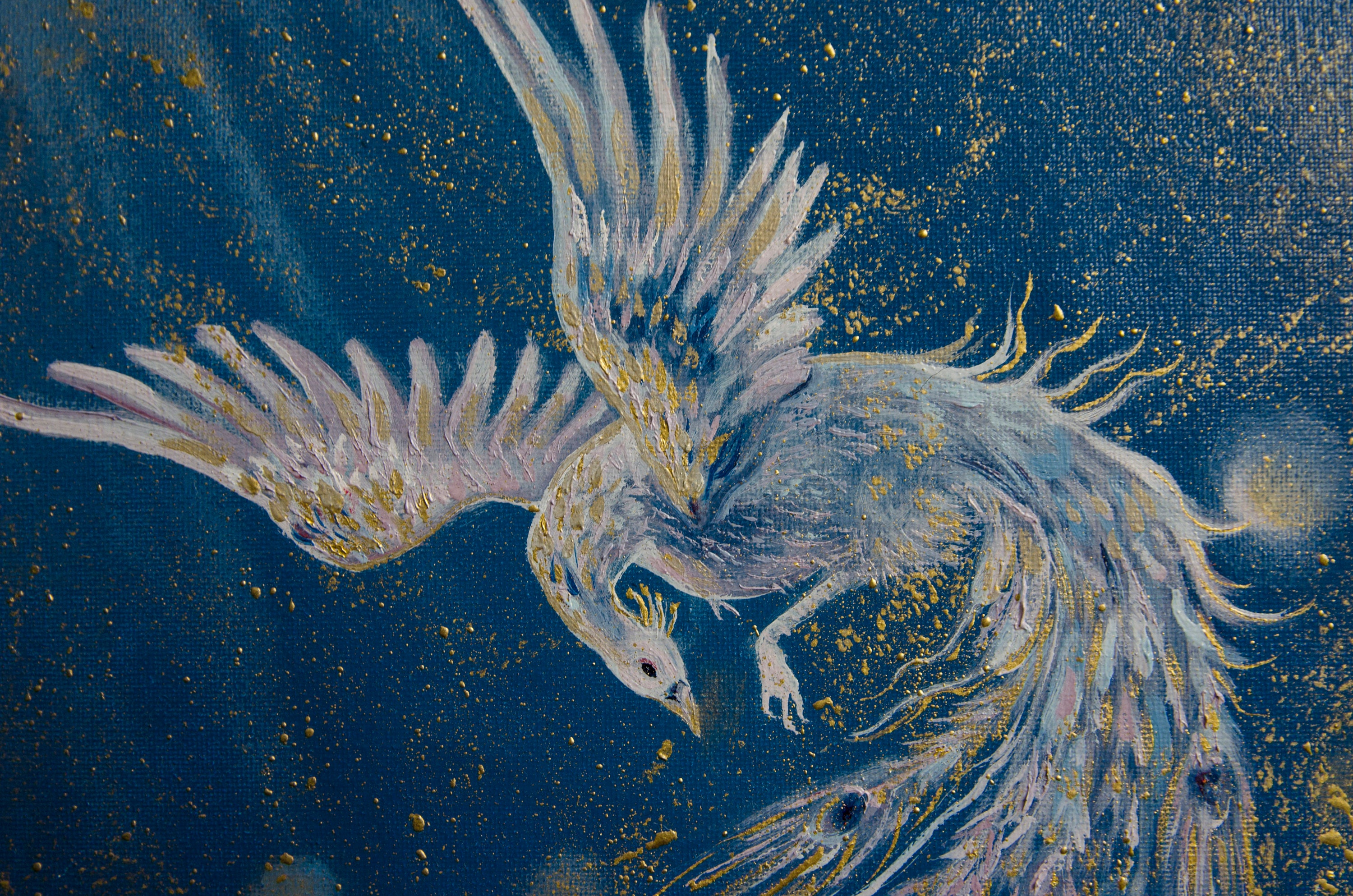 White Peacock Original Oil Painting Totem Fans Animals White Peacock Original Oil Painting Totem Fans Animals
