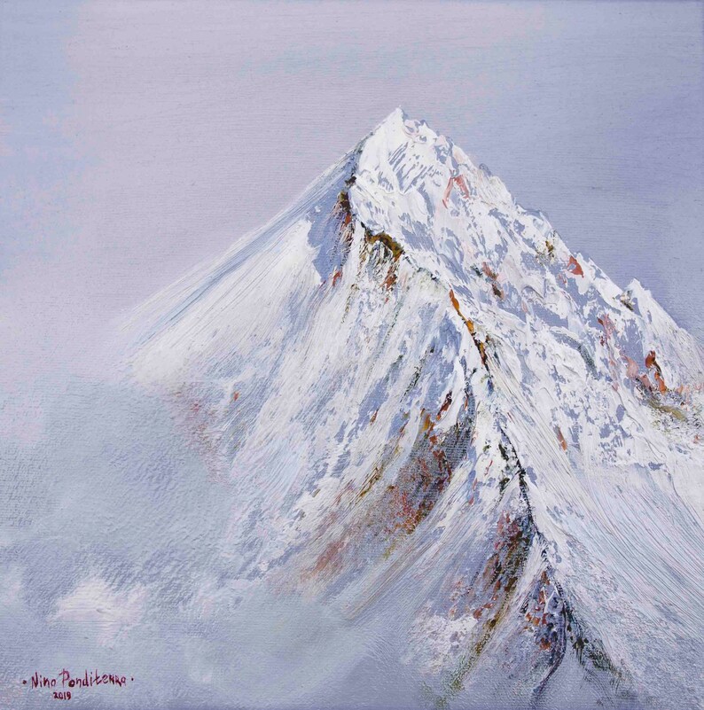 Everest mountain original oil painting White mountain oil Etsy