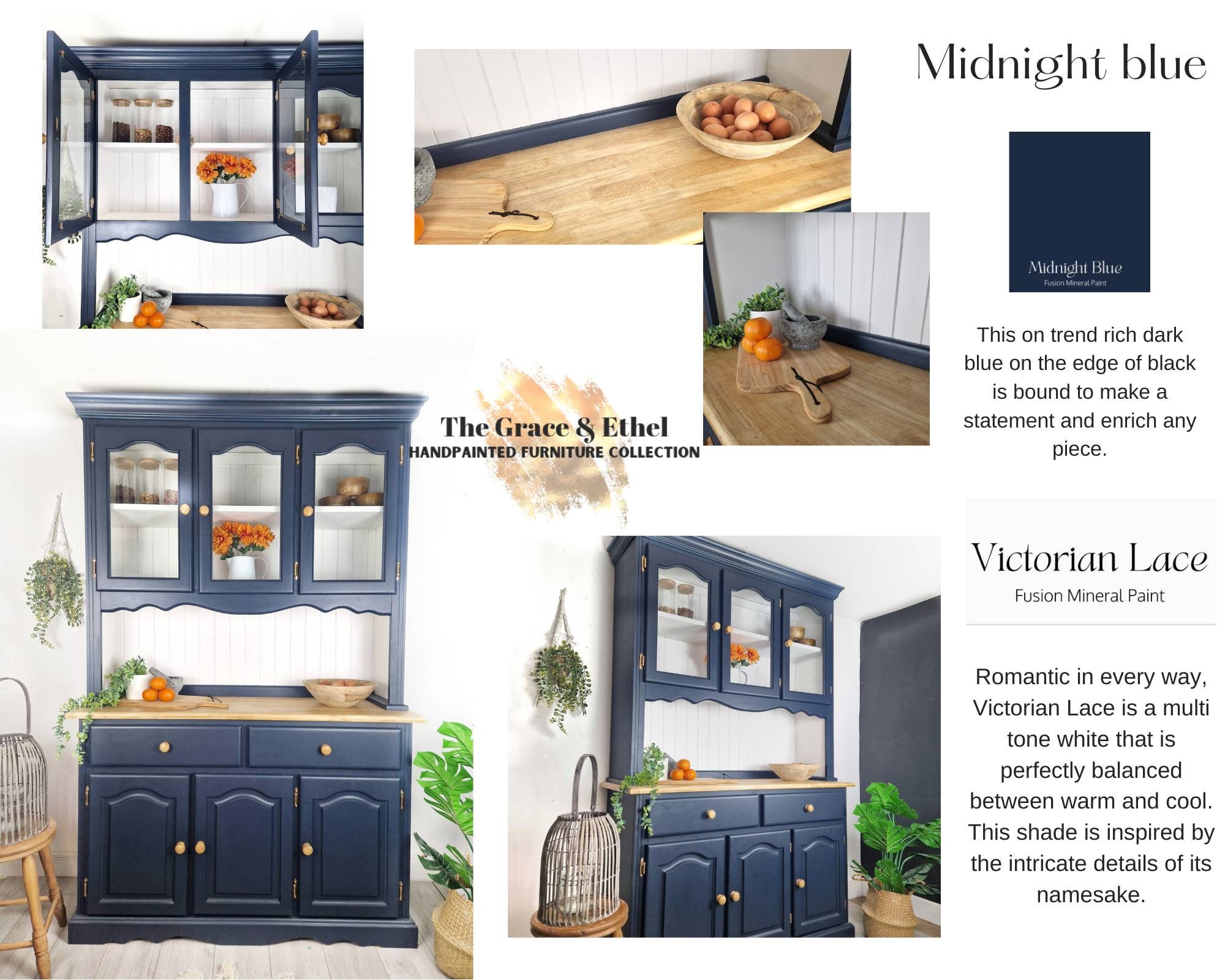 navy blue kitchen dresser Argento Six Drawer Dresser in Navy Blue and Burnished Brass main image 1