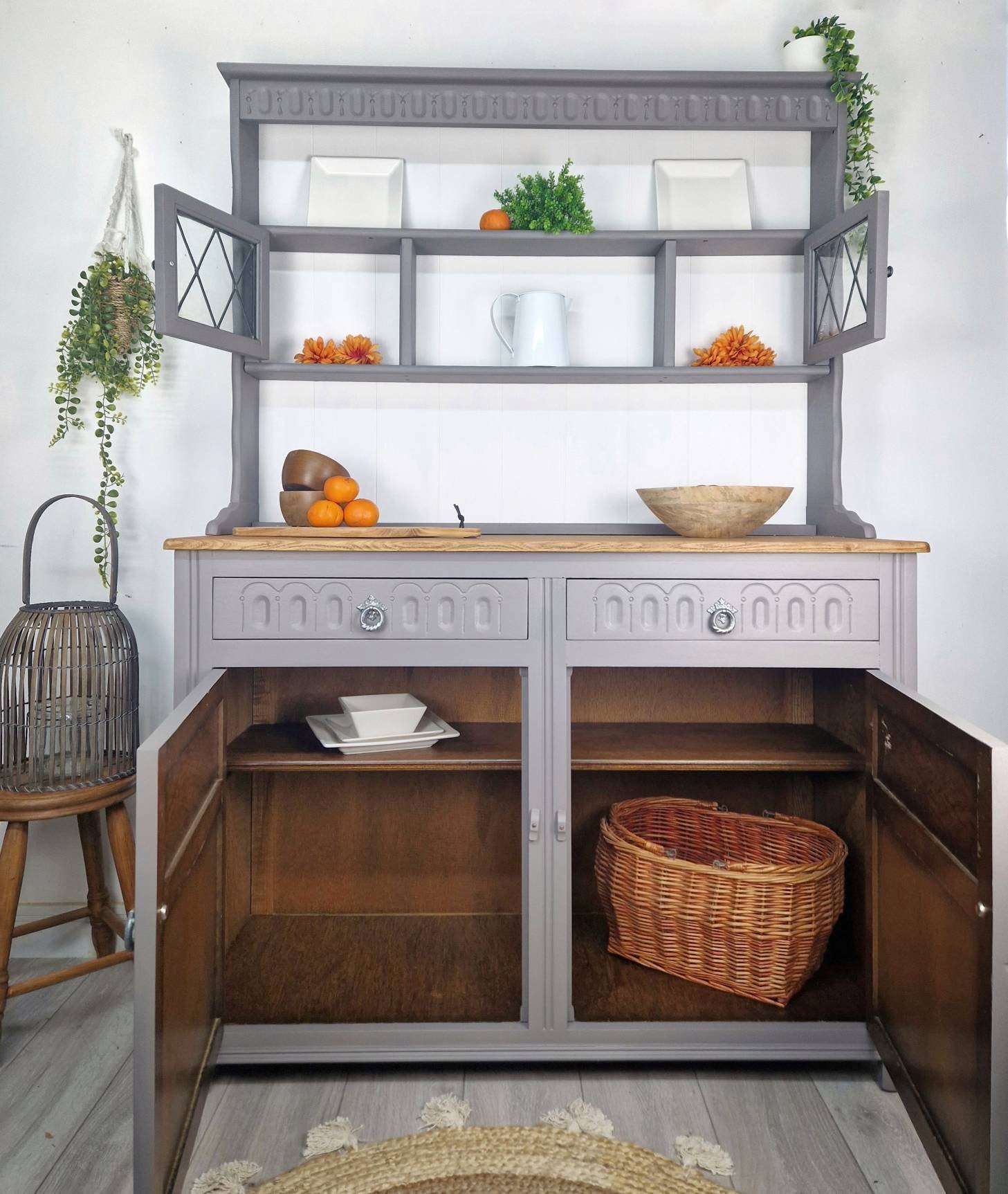 light grey welsh dresser Large Vintage Light Grey Welsh Dresser main image 0