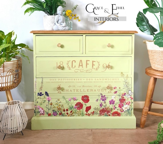 Farmhouse Green Chest of Drawers, Floral Decoupage, Bedroom Furniture - Etsy Farmhouse Green Chest of Drawers, Floral Decoupage, Bedroom Furniture - Etsy